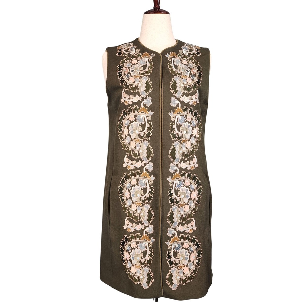 Vilshenko Long Vest Women Sz12 US 8 Green Embroidered Aerin Wool Waistcoat $1700
